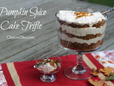 Layered Pumpkin Spice Cake Trifle, it's super easy but looks like it took you all day to make. Perfect recipe for late summer into Fall!