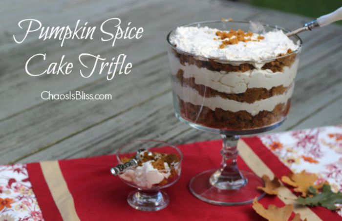 Layered Pumpkin Spice Cake Trifle, it's super easy but looks like it took you all day to make. Perfect recipe for late summer into Fall!