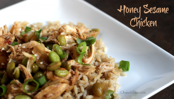 Not too spicy but full of flavor, this healthy slow cooker Honey Sesame Chicken recipe serves a crowd!