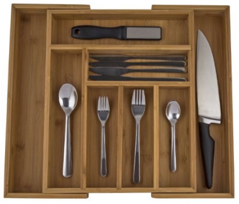 I love my stylish and sustainable bamboo kitchen drawer organizer.