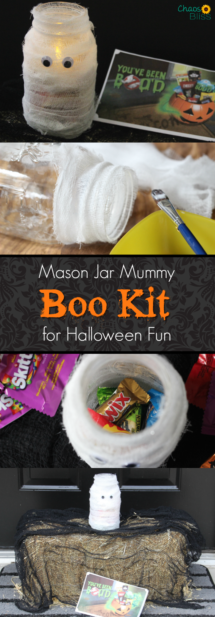 Here's an easy Mason jar craft for Halloween, making a BOO Kit for neighborhood fun!