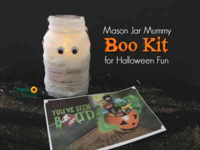 Here's an easy Mason jar craft for Halloween, making a BOO Kit for neighborhood fun!