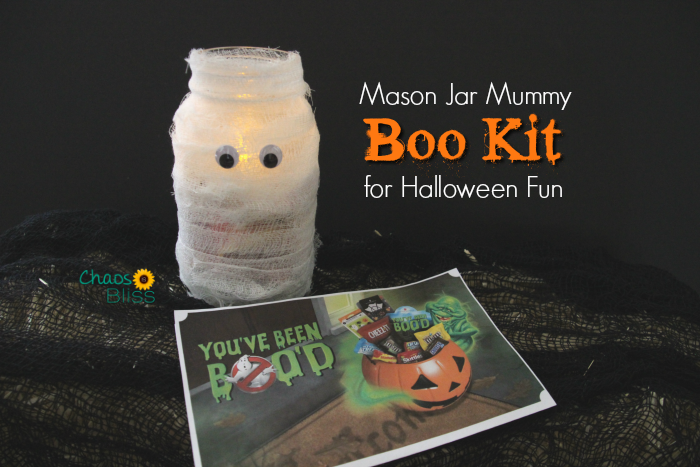 Here's an easy Mason jar craft for Halloween, making a BOO Kit for neighborhood fun!