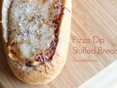 Next time you need a party appetizer, try Pizza Dip Stuffed Bread! Savory and very filling appetizer recipe.