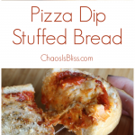 Next time you need a party appetizer, try Pizza Dip Stuffed Bread! Savory and very filling appetizer recipe.