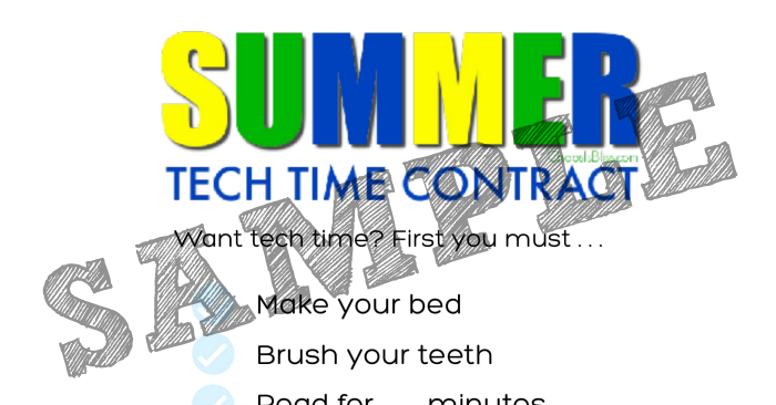 If you try to monitor your kids' usage of electronics on summer break, check out this free printable Summer Tech Time contract for kids!