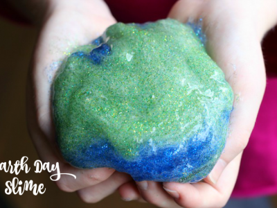 Here's a fun DIY Earth Day slime you can make with your kids, with bold earth-inspired colors and lots and lots of GLITTER!