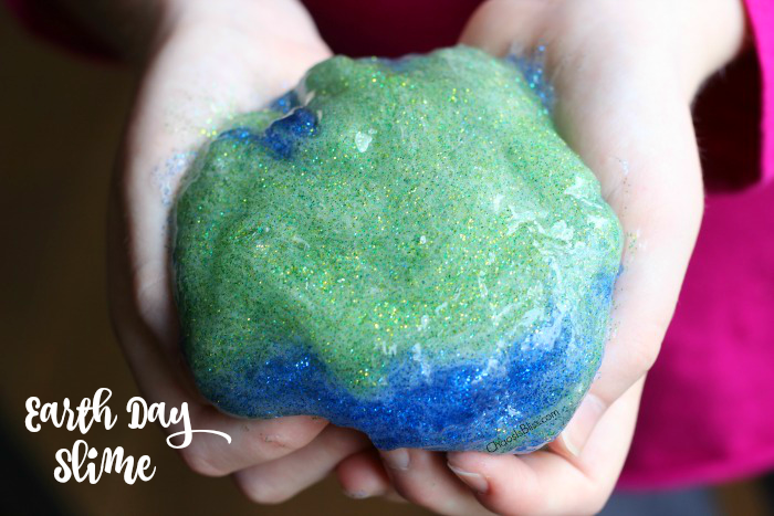 Here's a fun DIY Earth Day slime you can make with your kids, with bold earth-inspired colors and lots and lots of GLITTER!