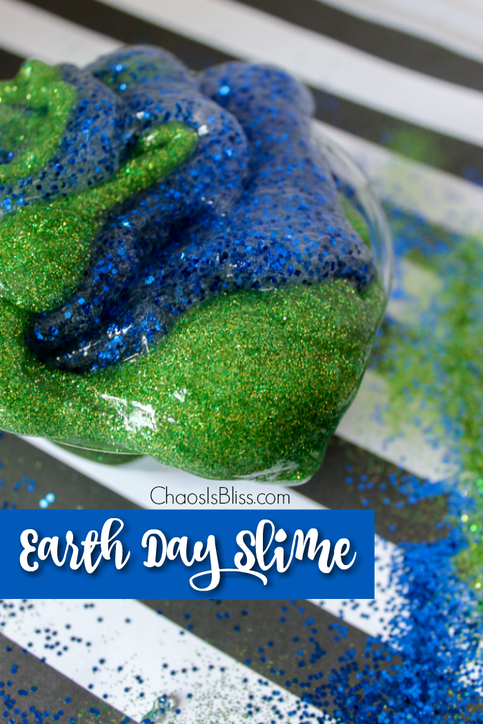 Here's a fun DIY Earth Day slime you can make with your kids, with bold earth-inspired colors and lots and lots of GLITTER!