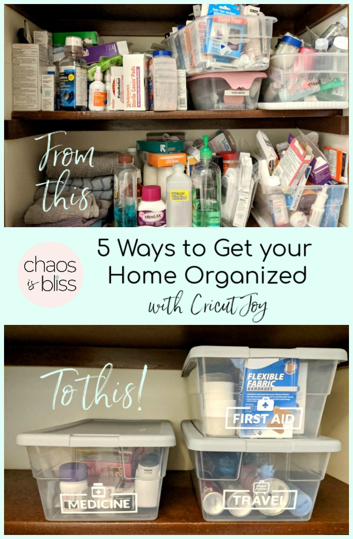 Organizing a medicine cabinet is one of those mindless tasks that seems to slip down the to-do list. Cricut Joy can make organizing easy and fun, and I've got 5 ways to get your home organized with Cricut Joy!