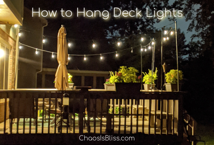 When you want the beautiful look of stringed lights in your backyard but you have no idea how to hang string lights on a deck, follow these easy DIY steps!